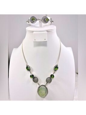 Prehnite 925 Vintage Necklace and Bracelet Set